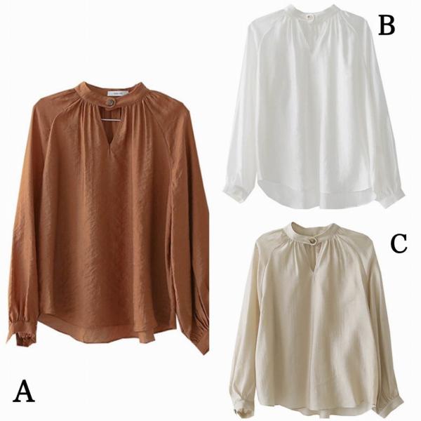 レディース ブラウス 長袖 シャツ シンプル 透け感 透け素材 無地 春 夏 トップス カジュアル キュート 可愛い フェミニン きれいめ 上品 エレガント おしゃれ お出かけ オフィス デート デイリー ホワイト ブラウン ベージュ フリーサイズ