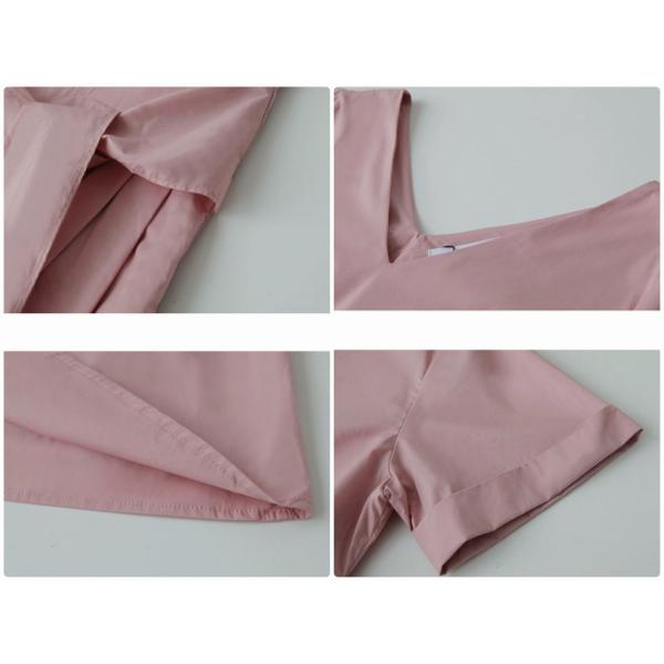 レディース ワンピース Vネック ミディ丈 ミモレ丈 無地 シンプル 春 夏 スカート カジュアル キュート 可愛い フェミニン きれいめ 上品 エレガント おしゃれ お出かけ お呼ばれ パープル ピンク ブルー フリーサイズ ワンサイズ 送料無料