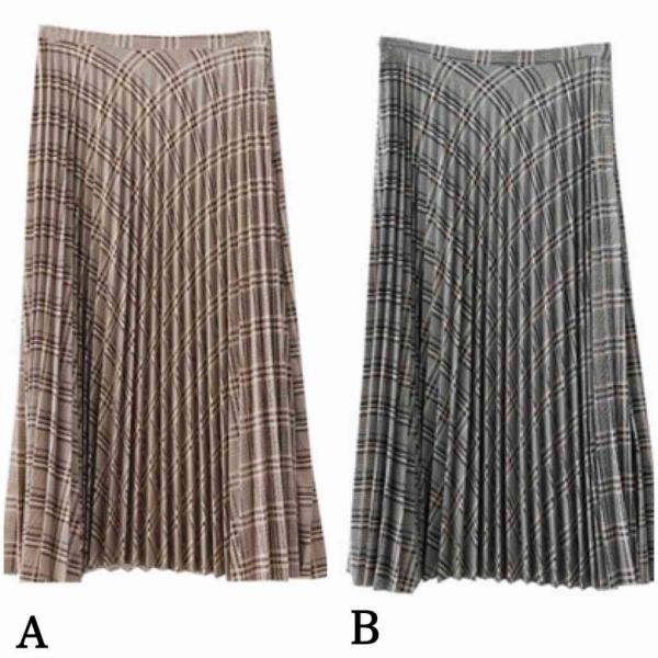 レディース プリーツスカート ハイウエスト スリット ミモレ丈 チェック柄 ボトムス カジュアル キュート 大人 可愛い フェミニン きれいめ おしゃれ お出かけ デイリー 二次会 お呼ばれ ブラウン ブルー S M サイズ 送料無料