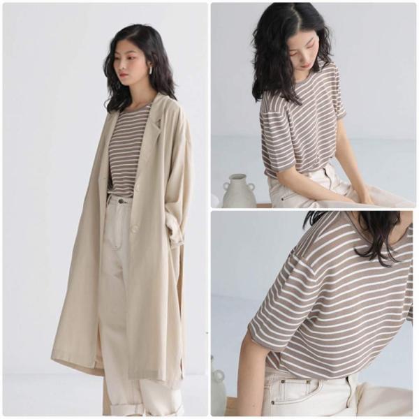 レディース ニット カットソー 薄手 ボーダー シンプル 半袖 トップス カジュアル キュート 大人 可愛い フェミニン おしゃれ お出かけ オフィス デイリー 普段着 ブラック ブラウン ホワイト フリーサイズ ワンサイズ 送料無料