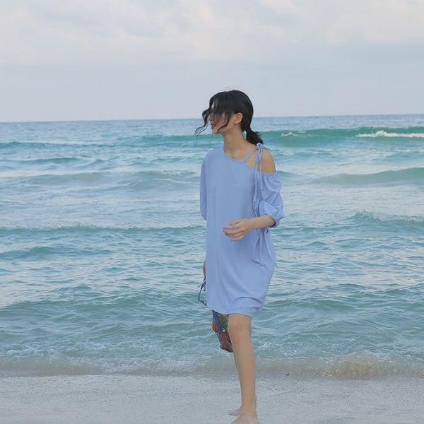 レディース カットソー ワンピース ミニ丈 無地 オープンショルダー 5分袖&半袖 アシンメトリー 夏 カジュアル 大人可愛い フェミニン オフィス お出かけ デート デイリー リゾート ブルー ピンク ホワイト ブラック フリー 送料無料