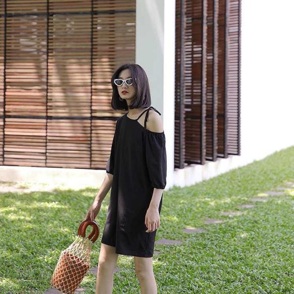 レディース カットソー ワンピース ミニ丈 無地 オープンショルダー 5分袖&半袖 アシンメトリー 夏 カジュアル 大人可愛い フェミニン オフィス お出かけ デート デイリー リゾート ブルー ピンク ホワイト ブラック フリー 送料無料