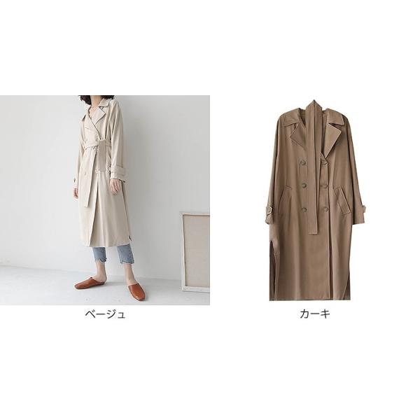 レディース アウター トレンチ コート ダブル ロング 無地 長袖 秋冬 カジュアル 大人可愛い フェミニン オフィス お出かけ デート デイリー ベージュ カーキ フリー 送料無料