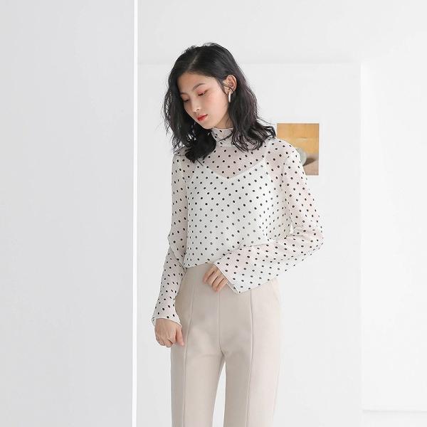 レディース トップス シャツ＆キャミソール ハイネック シフォン ドット柄 総柄 長袖 春秋 カジュアル 大人可愛い フェミニン オフィス お出かけ デート デイリー ホワイト ブラック フリー 送料無料