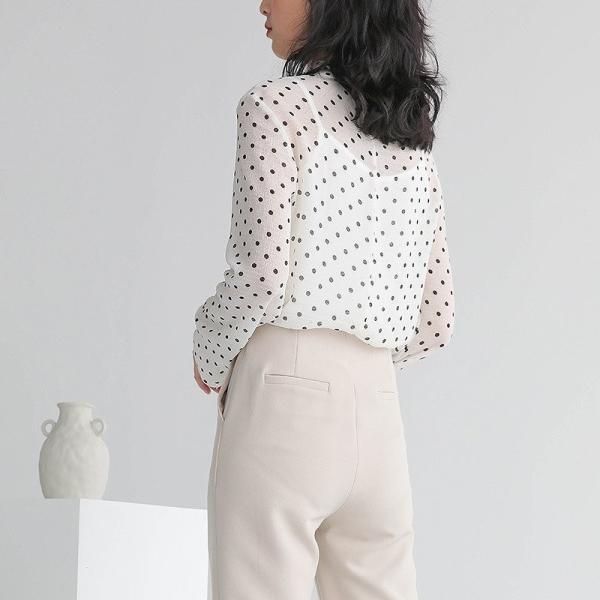 レディース トップス シャツ＆キャミソール ハイネック シフォン ドット柄 総柄 長袖 春秋 カジュアル 大人可愛い フェミニン オフィス お出かけ デート デイリー ホワイト ブラック フリー 送料無料