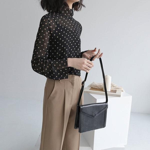 レディース トップス シャツ＆キャミソール ハイネック シフォン ドット柄 総柄 長袖 春秋 カジュアル 大人可愛い フェミニン オフィス お出かけ デート デイリー ホワイト ブラック フリー 送料無料