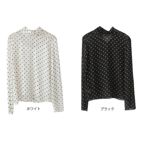 レディース トップス シャツ＆キャミソール ハイネック シフォン ドット柄 総柄 長袖 春秋 カジュアル 大人可愛い フェミニン オフィス お出かけ デート デイリー ホワイト ブラック フリー 送料無料