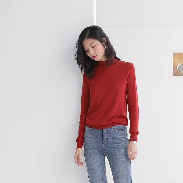 レディース トップス ニット セーター 長袖 クルーネック 薄手 無地 カジュアル 大人可愛い フェミニン オフィス お出かけ デート デイリー レッド ブラウン イエロー ベージュ フリー 送料無料
