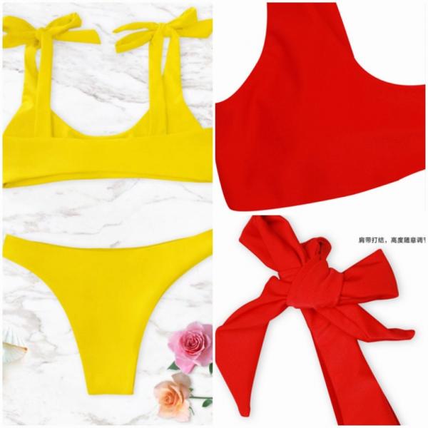 レディース　水着　ビキニ　Tバック　肩紐　無地　海　プール　スイミング　ビーチ　リゾート　マリン　海水浴　夏休み　旅行　可愛い　キュート　セクシー　女性　イエロー　レッド　S　M　L　XL　サイズ　送料無料