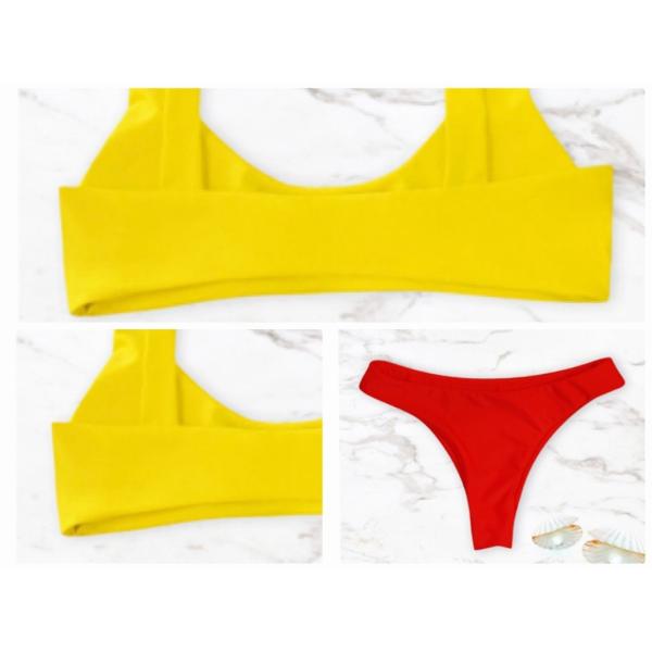 レディース　水着　ビキニ　Tバック　肩紐　無地　海　プール　スイミング　ビーチ　リゾート　マリン　海水浴　夏休み　旅行　可愛い　キュート　セクシー　女性　イエロー　レッド　S　M　L　XL　サイズ　送料無料