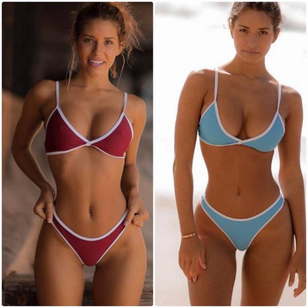 レディース　水着　三角ビキニ　Tバック　パイピング　海　プール　スイミング　ビーチ　リゾート　マリン　海水浴　夏休み　旅行　可愛い　キュート　セクシー　女性　ホワイト　XS　S　M　L　XL　2XL　3XL　サイズ　送料無料
