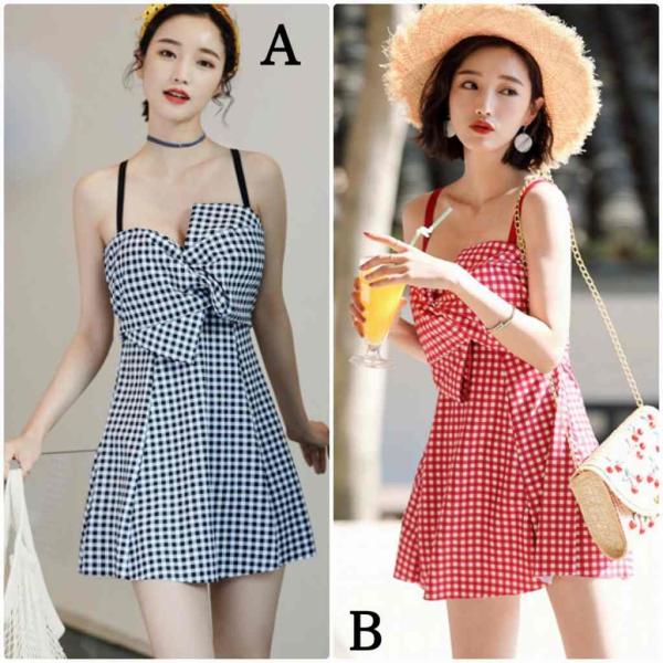 レディース　水着　ワンピース　パンツ　2点セット　サロペット　タンキニ　海　プール　スイミング　ビーチ　リゾート　マリン　海水浴　夏休み　旅行　可愛い　キュート　セクシー　女性　レッド　ブラック　M　L　XL　XXL　サイズ　送料無料