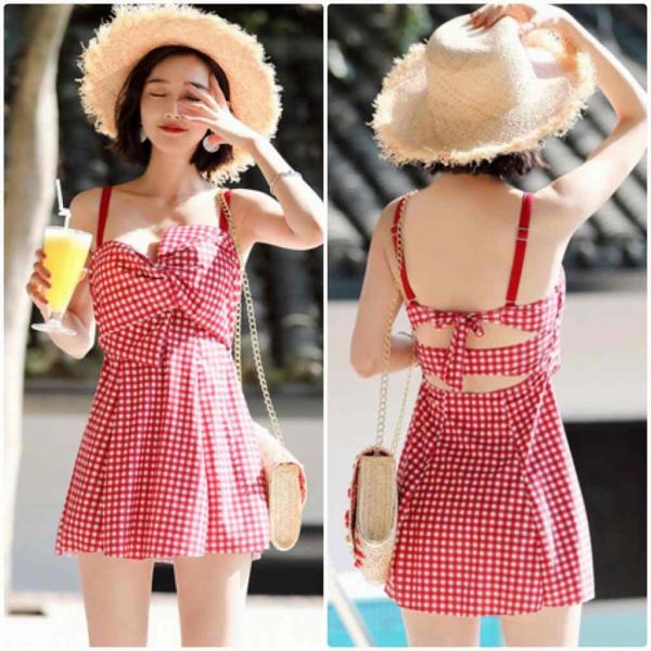 レディース　水着　ワンピース　パンツ　2点セット　サロペット　タンキニ　海　プール　スイミング　ビーチ　リゾート　マリン　海水浴　夏休み　旅行　可愛い　キュート　セクシー　女性　レッド　ブラック　M　L　XL　XXL　サイズ　送料無料