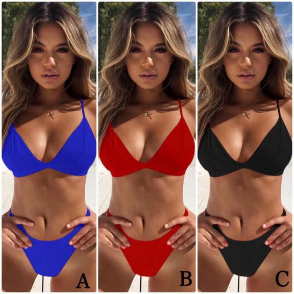 レディース　水着　ビキニ　三角ビキニ　無地　海　プール　スイミング　ビーチ　リゾート　マリン　海水浴　夏休み　旅行　可愛い　キュート　セクシー　女性　レッド　ブルー　ブラック　S　M　L　XL　サイズ　送料無料