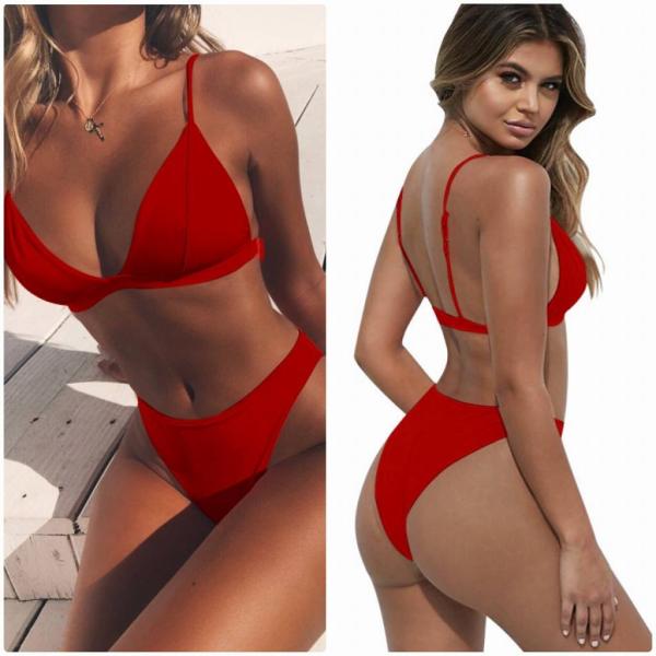 レディース　水着　ビキニ　三角ビキニ　無地　海　プール　スイミング　ビーチ　リゾート　マリン　海水浴　夏休み　旅行　可愛い　キュート　セクシー　女性　レッド　ブルー　ブラック　S　M　L　XL　サイズ　送料無料