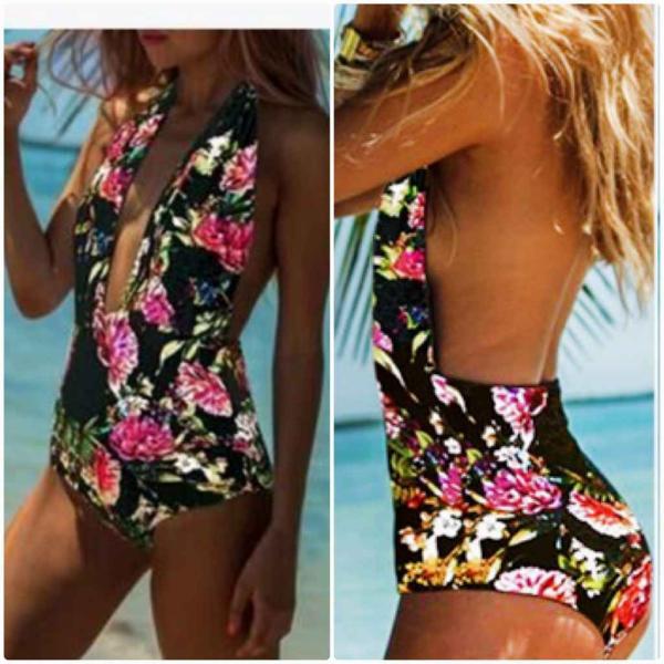 レディース　水着　モノキニ　花柄　海　プール　スイミング　ビーチ　リゾート　マリン　海水浴　夏休み　旅行　可愛い　キュート　セクシー　女性　ブラック　S　M　L　XL　サイズ　送料無料