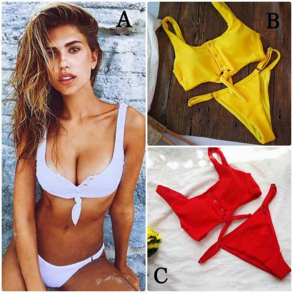 レディース　水着　ビキニ　無地　海　プール　スイミング　ビーチ　リゾート　マリン　海水浴　夏休み　旅行　可愛い　キュート　セクシー　女性　ホワイト　イエロー　レッド　S　M　L　XL　サイズ　送料無料