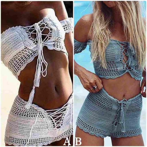 レディース　水着　ビキニ　レース　オフショルダー　無地　カジュアル　大人可愛い　キュート　セクシー　海　プール　スイミング　スクール　ビーチ　リゾート　マリン　海水浴　ホワイト　ブルー　S　M　L　送料無料