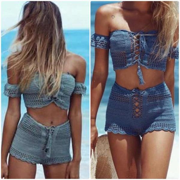 レディース　水着　ビキニ　レース　オフショルダー　無地　カジュアル　大人可愛い　キュート　セクシー　海　プール　スイミング　スクール　ビーチ　リゾート　マリン　海水浴　ホワイト　ブルー　S　M　L　送料無料