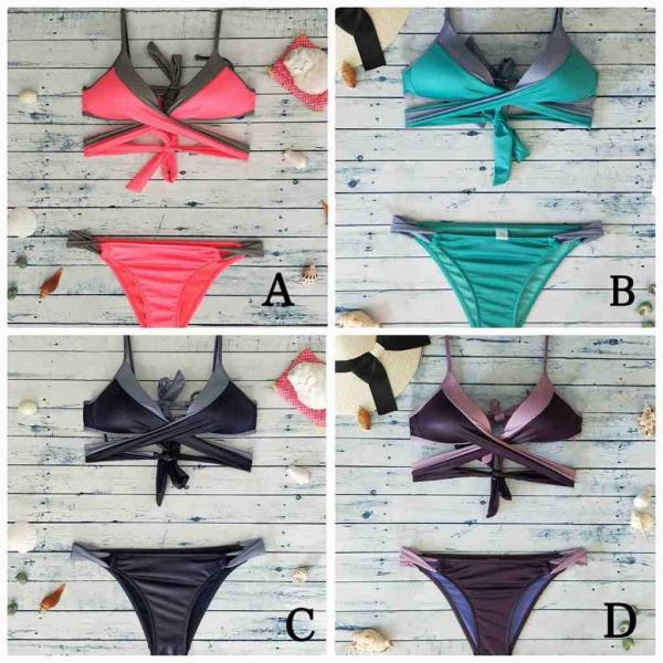 レディース　水着　ビキニ　無地　ホルター　クロス　カジュアル　大人可愛い　キュート　セクシー　海　プール　スイミング　スクール　ビーチ　リゾート　マリン　海水浴　ピンク　グリーン　ブラック　パープル　M　L　XL　2XL　3XL　送料無料