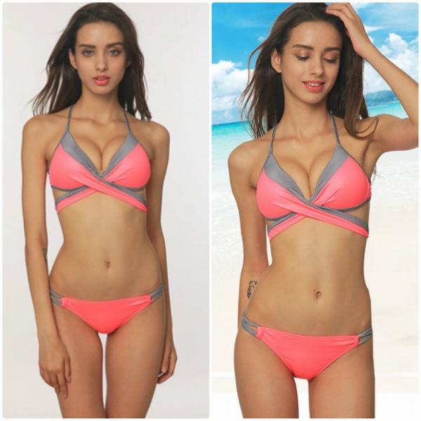 レディース　水着　ビキニ　無地　ホルター　クロス　カジュアル　大人可愛い　キュート　セクシー　海　プール　スイミング　スクール　ビーチ　リゾート　マリン　海水浴　ピンク　グリーン　ブラック　パープル　M　L　XL　2XL　3XL　送料無料