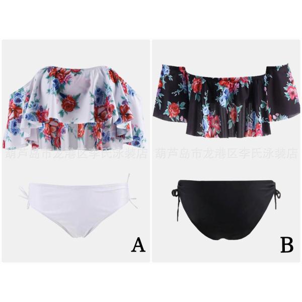 レディース　水着　バンドゥビキニ　花柄　無地　オフショルダー　カジュアル　大人可愛い　キュート　セクシー　海　プール　スイミング　スクール　ビーチ　リゾート　マリン　海水浴　ホワイト　ブラック　S　M　L　XL　送料無料