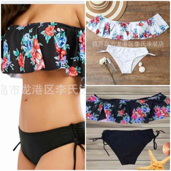 レディース　水着　バンドゥビキニ　花柄　無地　オフショルダー　カジュアル　大人可愛い　キュート　セクシー　海　プール　スイミング　スクール　ビーチ　リゾート　マリン　海水浴　ホワイト　ブラック　S　M　L　XL　送料無料