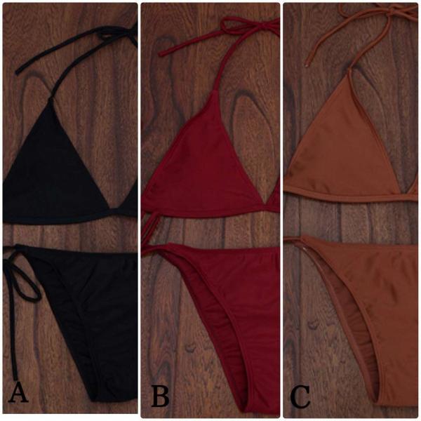 レディース　水着　三角ビキニ　無地　カジュアル　大人可愛い　キュート　セクシー　海　プール　スイミング　スクール　ビーチ　リゾート　マリン　海水浴　ブラック　レッド　ブラウン　S　M　L　XL　2XL　3XL　4XL　5XL　6XL　送料無料