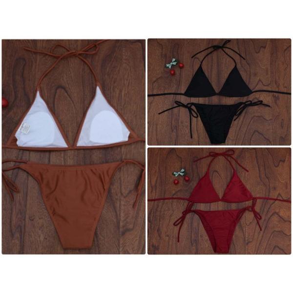 レディース　水着　三角ビキニ　無地　カジュアル　大人可愛い　キュート　セクシー　海　プール　スイミング　スクール　ビーチ　リゾート　マリン　海水浴　ブラック　レッド　ブラウン　S　M　L　XL　2XL　3XL　4XL　5XL　6XL　送料無料