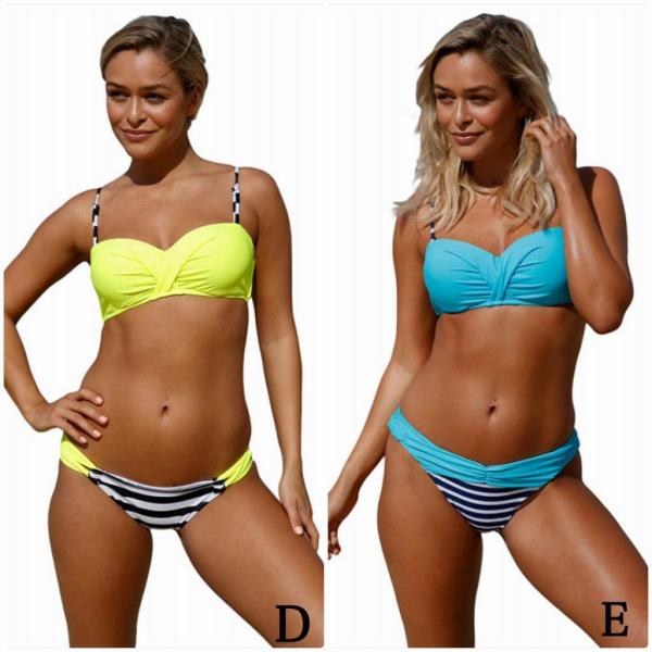 レディース　水着　バンドゥビキニ　無地　チェック　ボーダー　カジュアル　大人可愛い　キュート　セクシー　海　プール　スイミング　スクール　ビーチ　リゾート　マリン　海水浴　レッド　ピンク　イエロー　イエロー　ブルー　S　M　L　XL　送料無料