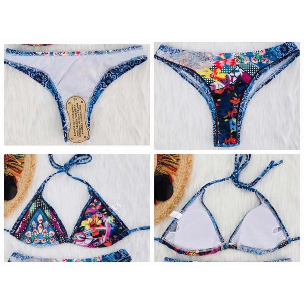 レディース　水着　三角ビキニ　花柄　ホルター　カジュアル　大人可愛い　キュート　セクシー　海　プール　スイミング　スクール　ビーチ　リゾート　マリン　海水浴　ブルー　S　M　L　送料無料
