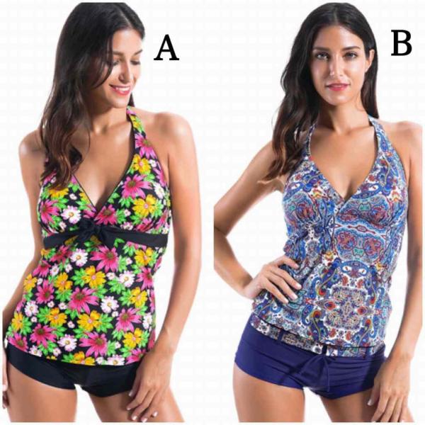 レディース　大きいサイズ　水着　タンキニ　パンツ　ショートパンツ　海　プール　スイミング　ビーチ　リゾート　マリン　海水浴　夏休み　旅行　可愛い　キュート　セクシー　女性　花柄　M　L　XL　2XL　サイズ　送料無料