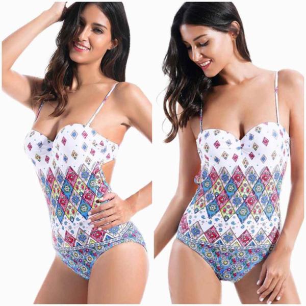 レディース　水着　総柄　ワンピース　モノキニ　海　プール　スイミング　ビーチ　リゾート　マリン　海水浴　夏休み　旅行　可愛い　キュート　セクシー　女性　ホワイト　S　M　L　サイズ　送料無料