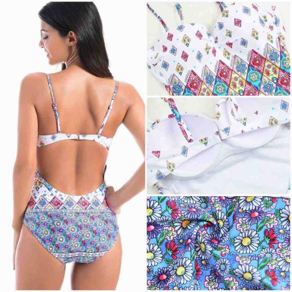 レディース　水着　総柄　ワンピース　モノキニ　海　プール　スイミング　ビーチ　リゾート　マリン　海水浴　夏休み　旅行　可愛い　キュート　セクシー　女性　ホワイト　S　M　L　サイズ　送料無料