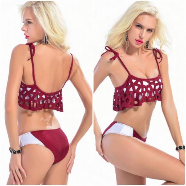 レディース　水着　ビキニ　セパレート　無地　海　プール　スイミング　ビーチ　リゾート　マリン　海水浴　夏休み　旅行　可愛い　キュート　セクシー　女性　レッド　ブラック　M　L　XL　サイズ　送料無料