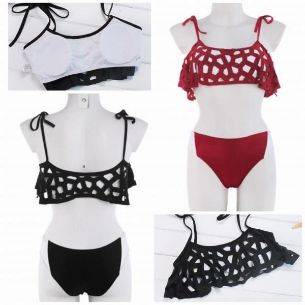 レディース　水着　ビキニ　セパレート　無地　海　プール　スイミング　ビーチ　リゾート　マリン　海水浴　夏休み　旅行　可愛い　キュート　セクシー　女性　レッド　ブラック　M　L　XL　サイズ　送料無料