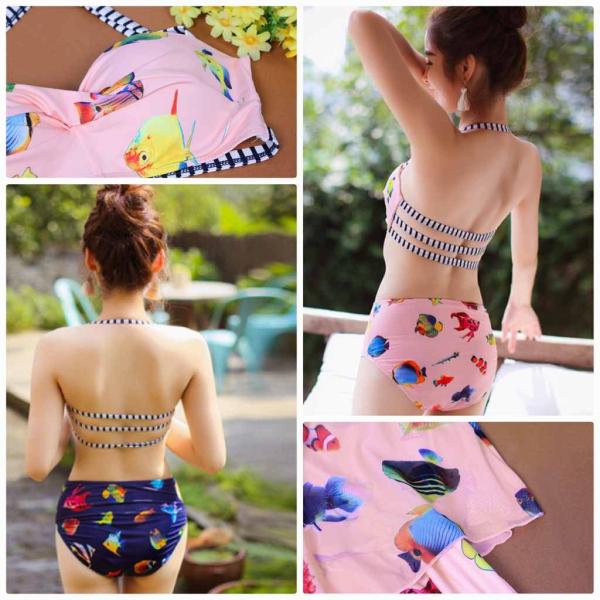 レディース　水着　タンキニ　ビキニ　2点セット　体型カバー　ワンピース　スカート　海　プール　スイミング　ビーチ　リゾート　マリン　海水浴　夏休み　旅行　可愛い　キュート　セクシー　女性　ブルー　ピンク　ネイビー　M　L　XL　サイズ　送料無料