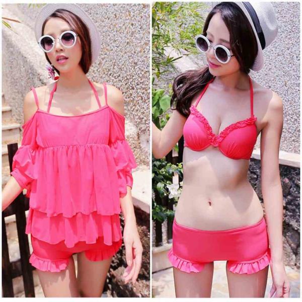 レディース　水着　タンキニ　ビキニ　2点セット　体型カバー　海　プール　スイミング　ビーチ　リゾート　マリン　海水浴　夏休み　旅行　可愛い　キュート　セクシー　女性　ブラック　ピンク　ブラック　M　L　XL　サイズ　送料無料