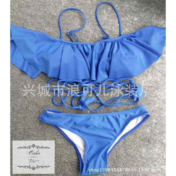 レディース　水着　ビキニ　セパレート　無地　フリル　海　プール　スイミング　ビーチ　リゾート　マリン　海水浴　夏休み　旅行　可愛い　キュート　セクシー　女性　ピンク　ブルー　ブラック　グリーン　レッド　S　M　L　サイズ　送料無料