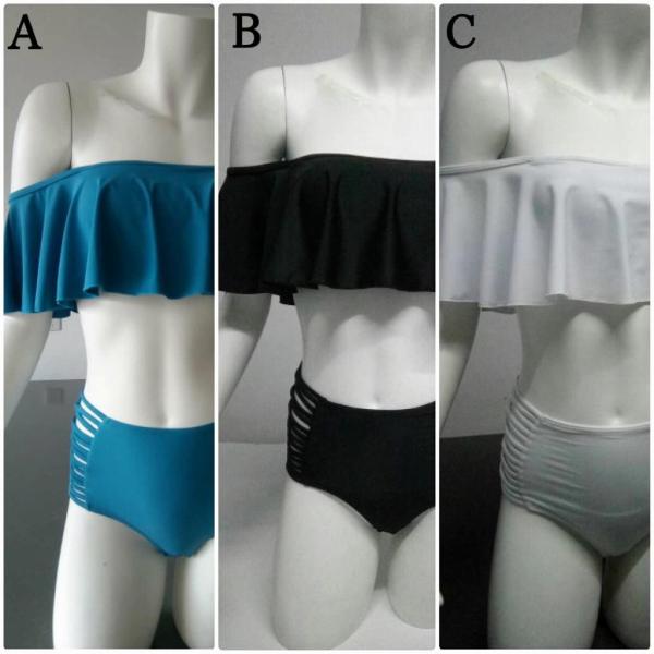 レディース　水着　オフショルビキニ　無地　オフショルダー　カジュアル　大人可愛い　キュート　セクシー　海　プール　スイミング　スクール　ビーチ　リゾート　マリン　海水浴　ブルー　ブラック　ホワイト　ブラウン　ピンク　XS　S　M　L　XL　送料無料