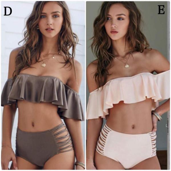 レディース　水着　オフショルビキニ　無地　オフショルダー　カジュアル　大人可愛い　キュート　セクシー　海　プール　スイミング　スクール　ビーチ　リゾート　マリン　海水浴　ブルー　ブラック　ホワイト　ブラウン　ピンク　XS　S　M　L　XL　送料無料