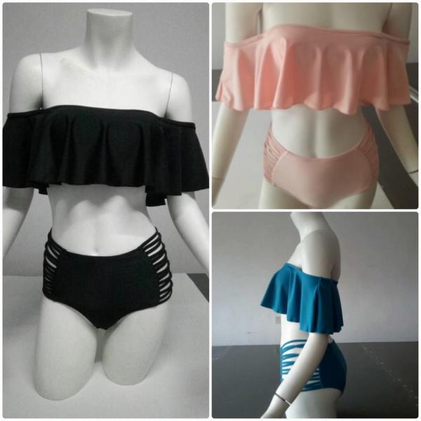 レディース　水着　オフショルビキニ　無地　オフショルダー　カジュアル　大人可愛い　キュート　セクシー　海　プール　スイミング　スクール　ビーチ　リゾート　マリン　海水浴　ブルー　ブラック　ホワイト　ブラウン　ピンク　XS　S　M　L　XL　送料無料