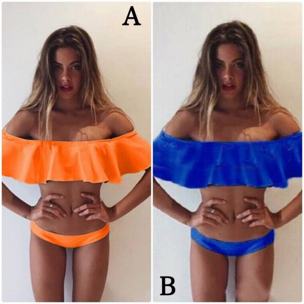 レディース　水着　オフショルビキニ　無地　オフショルダー　カジュアル　大人可愛い　キュート　セクシー　海　プール　スイミング　スクール　ビーチ　リゾート　マリン　海水浴　オレンジ　ブルー　ブラック　ホワイト　XS　S　M　L　XL　送料無料
