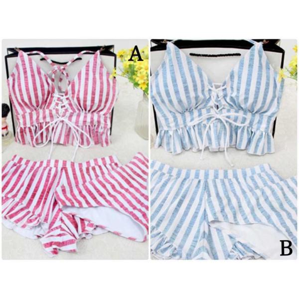 レディース　水着　タンキニ　ストライプ　パンツ　カジュアル　大人可愛い　キュート　セクシー　海　プール　スイミング　スクール　ビーチ　リゾート　マリン　海水浴　レッド　ブルー　M　L　XL　送料無料
