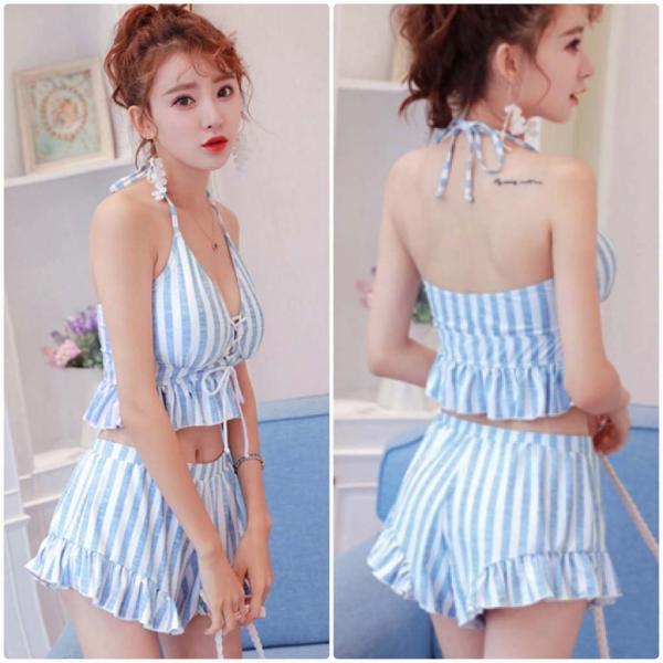 レディース　水着　タンキニ　ストライプ　パンツ　カジュアル　大人可愛い　キュート　セクシー　海　プール　スイミング　スクール　ビーチ　リゾート　マリン　海水浴　レッド　ブルー　M　L　XL　送料無料