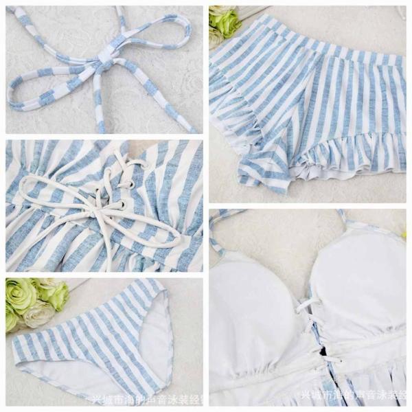 レディース　水着　タンキニ　ストライプ　パンツ　カジュアル　大人可愛い　キュート　セクシー　海　プール　スイミング　スクール　ビーチ　リゾート　マリン　海水浴　レッド　ブルー　M　L　XL　送料無料
