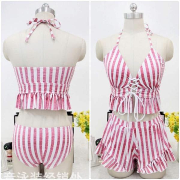 レディース　水着　タンキニ　ストライプ　パンツ　カジュアル　大人可愛い　キュート　セクシー　海　プール　スイミング　スクール　ビーチ　リゾート　マリン　海水浴　レッド　ブルー　M　L　XL　送料無料