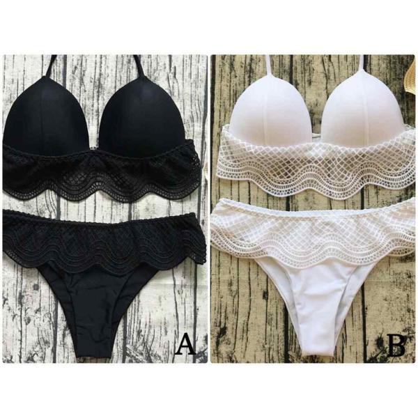 レディース　水着　三角ビキニ　レース　無地　ハイウエスト　カジュアル　大人可愛い　キュート　セクシー　海　プール　スイミング　スクール　ビーチ　リゾート　マリン　海水浴　ブラック　ホワイト　S　M　L　XL　送料無料