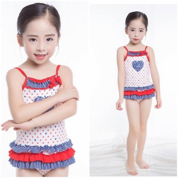 キッズ　ジュニア　女の子　子供　水着　ワンピース　フリル　水玉　カジュアル　かわいい　キュート　セクシー　海　プール　スイミング　スクール　ビーチ　リゾート　マリン　海水浴　レッド　91011121314送料無料