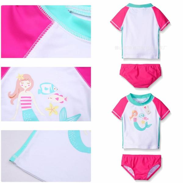 キッズ　ジュニア　女の子　子供　水着　半袖Tシャツ&パンツ　マーメイド柄　日焼け防止　カジュアル　かわいい　キュート　セクシー　海　プール　スイミング　スクール　ビーチ　リゾート　マリン　海水浴　ピンク　91011121314送料無料